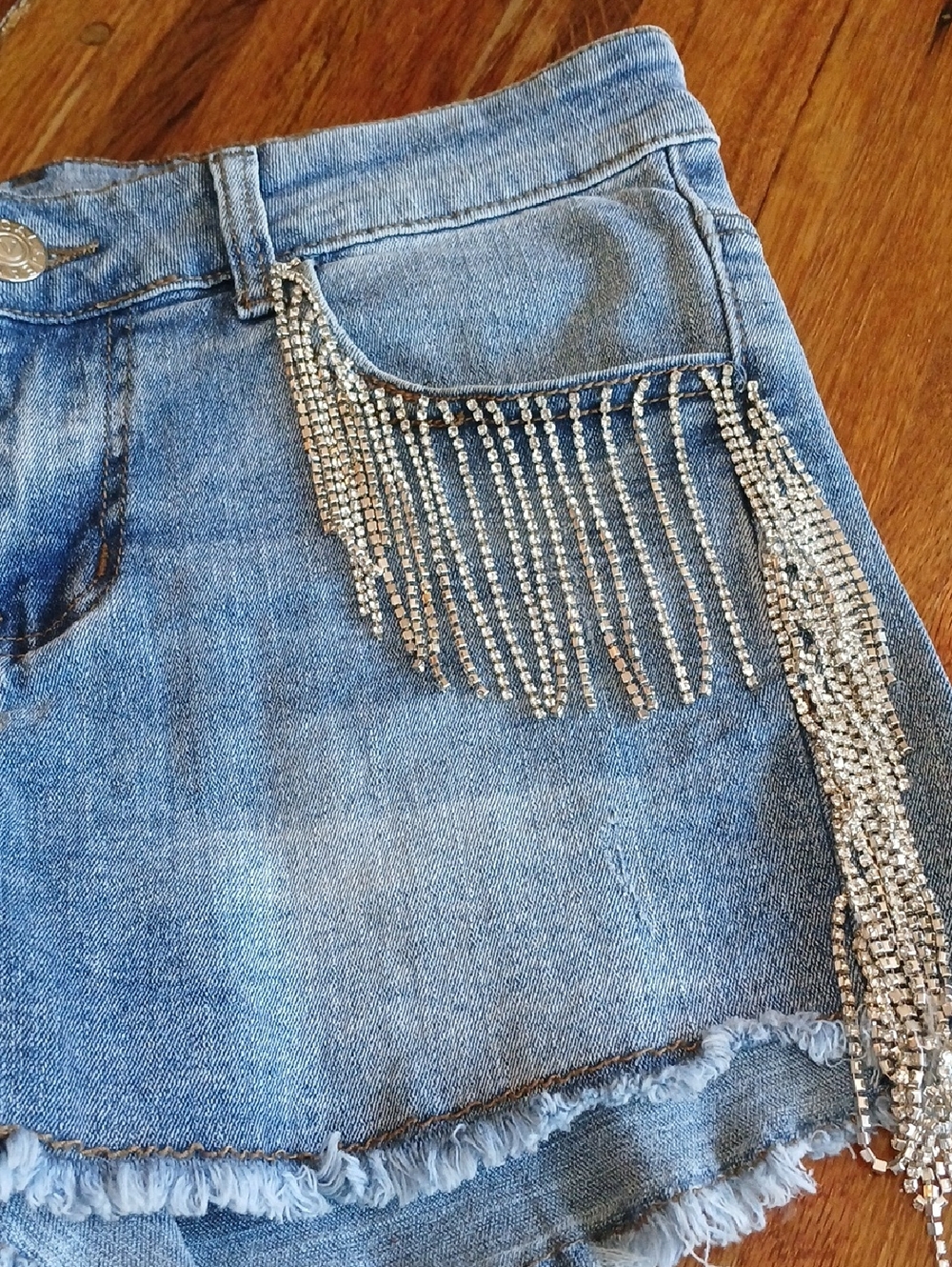 Vocal Denim Shorts with Rhinestone Fringe - Small - Picture 2 of 8